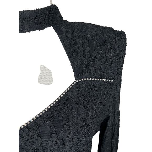 Vintage 80s Size Small Black Lace Cocktail Semi Formal Dress Cut Out Backless - Picture 6 of 13